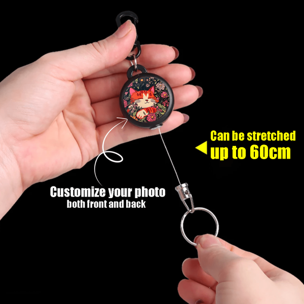 1pc Customized Double-Sided Printed Keychain With Retractable Steel Wire Rope, Easy Pull Keychain With Elastic Anti-Lost Telescopic Keychain, Anti-Lost Finder