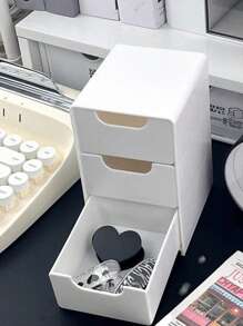 1 pièce Mini organiseur de bureau à 3 étages avec 3 compartiments, Mini boîte de rangement pour le maquillage style tiroir, petit conteneur de rangement de bureau pour les bijoux, les rouges à lèvres, les fournitures de bureau. Décoration de salle de bain maison Organisateur de maquillage d'été Retour à l'école