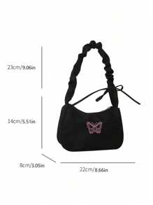 1件新款时尚简约单肩手提包，尼龙刺绣包，百搭蝴蝶单肩包，高端ins风可爱褶皱云朵单肩包，学院风大容量复古托特包 - 蝴蝶手提包 - 查看 10