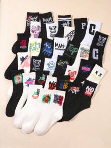 10 Pairs Unisex Smiling Face Pattern Socks, Fashionable, Personalised, Comfortable, Versatile Mid-Calf Socks