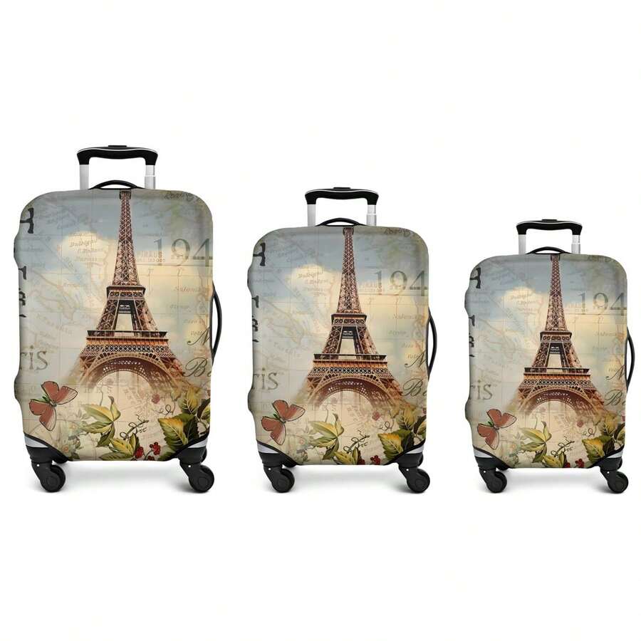 3-Pack Travel Luggage Cover Luggage Protector Anti-Scratch Luggage Cover Washable Luggage Cover Travel Luggage Cover Suitcase 18-32 Inch S+M+L (XL Not Included) - Vintage Eiffel Tower - 查看 1