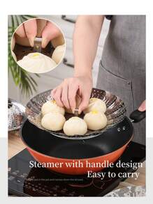 1 Peça Panela a Vapor em Aço Inoxidável, Panela a Vapor Doméstica para Cozinhar Vegetais, Bandeja de Vapor Dobrável Telescópica Multifuncional