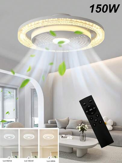 1pieza Lampara Ventilador,Ventilador de Techo con Control Remoto de Luces 3 Colores,3 Velocidades,Con Función de Temporizador,Techo Cerrado,Sala de Estar/Dormitorio/Cocina