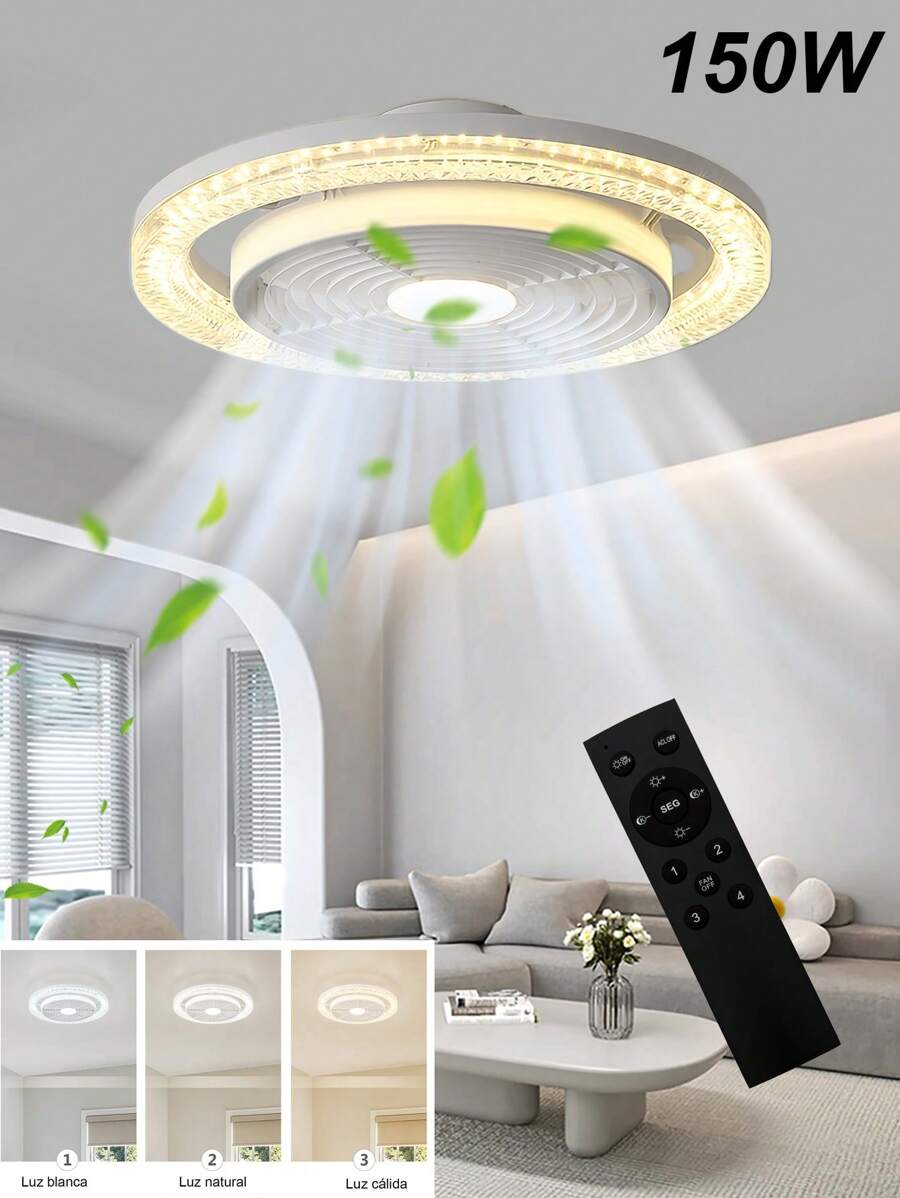 1pieza Lampara Ventilador,Ventilador de Techo con Control Remoto de Luces 3 Colores,3 Velocidades,Con Función de Temporizador,Techo Cerrado,Sala de Estar/Dormitorio/Cocina