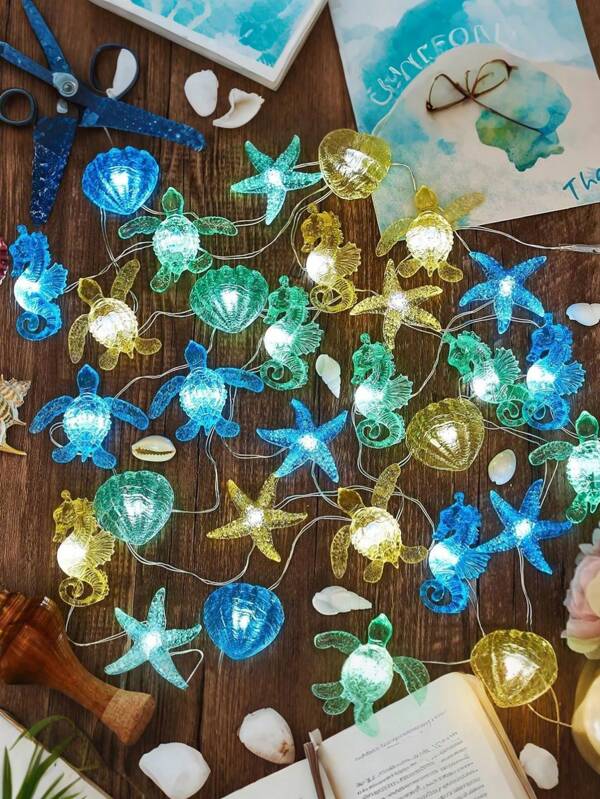 300cm Ocean Themed Light String, Sea Creature Nightlight, Beach Decoration, Sea Turtle Seahorse Decoration, Sea Beach Sea Horse Decoration, Aquarium Shell Seahorse Battery Powered String Lights, Seashell Seahorse Starfish Sand Money Fairy Tale Lights Suitable For Bedroom Parties Indoor Outdoor Decoration, Wedding, Home Decor ,Room Decor,Wall Decor
