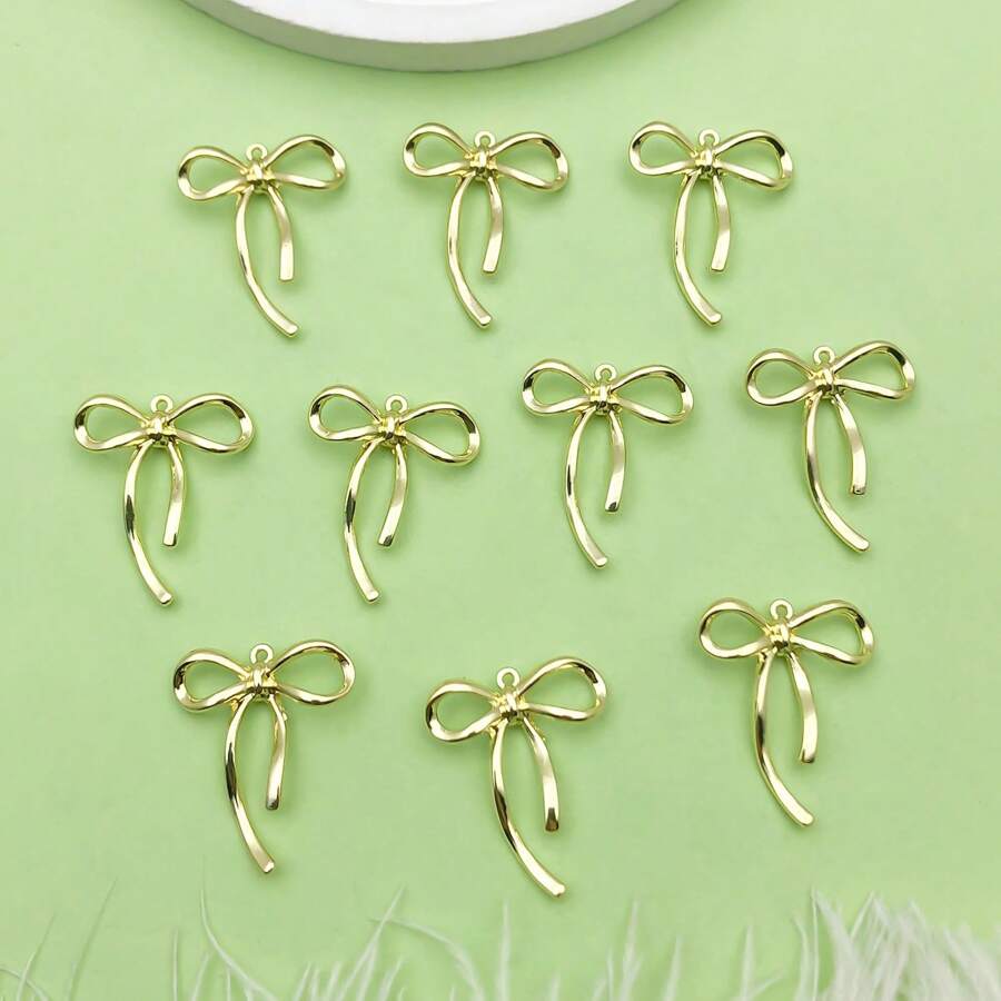 10pcs Exquisite Bow Charms Cute Sweet Bowtie Charms Hollow Bowknot Charms For DIY Women Jewelry Making Bracelets Craft Accessories - Gold - View 1