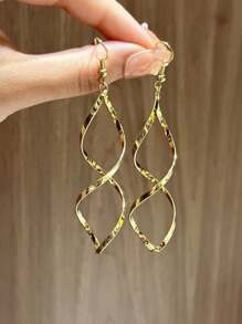 1 对独特螺旋曲线波浪设计耳环，高端美学耳坠 - 金黃色 - 查看 3