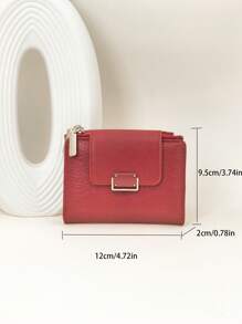 Nuevo monedero compacto con botón a presión para mujer, sofisticado, de piel sintética PU suave, billetera plegable, monedero, estuche para tarjetas, de color rojo, minimalista y práctico, monedero miniatura, pequeño monedero para mujer