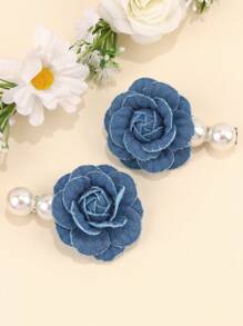 2 pezzi/4 pezzi/6 pezzi Forcine per capelli con fiori blu, forcine con perle finte in tessuto, forcine a coccodrillo per ragazze, regali per migliori amiche e feste