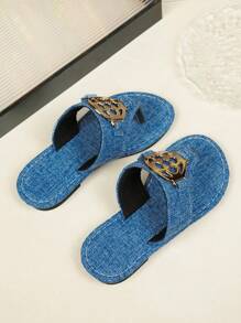 儿童时尚休闲户外舒适吸汗防滑耐穿平底圆头露趾凉鞋，女童室内家居拖鞋 - 淺藍色 - 查看 5