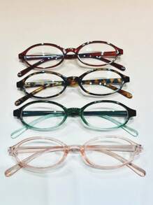 4 Stücke/Set kleine elliptische Rahmen Damen Brillen, bequem und modisch, geeignet für Studenten, Senioren und Büroarbeiter für tägliches Lesen, Computer und Handy Nutzung, klare Brillenzubehör für Frauen