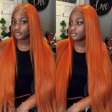 Peluca de cabello humano color jengibre con raya en el centro, peluca de cabello humano con encaje frontal transparente HD en color 350, peluca de cabello humano con cabello bebé premarcada con una densidad del 200% - S350 - Ver 7
