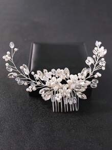 1pc Wedding Bridal Hair Comb, Elegant Bohemian Style Handmade Crystal & Pearl Hair Accessory For Wedding Dress Photo Shoot,Hair Accessories,Bride Hair Styling, Side Comb