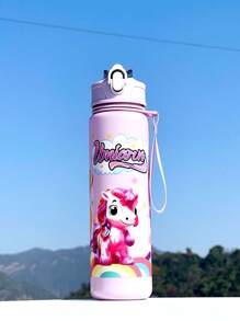 1pc800ml可爱卡通图案水瓶大容量弹跳杯儿童便捷家用塑料杯带吸管