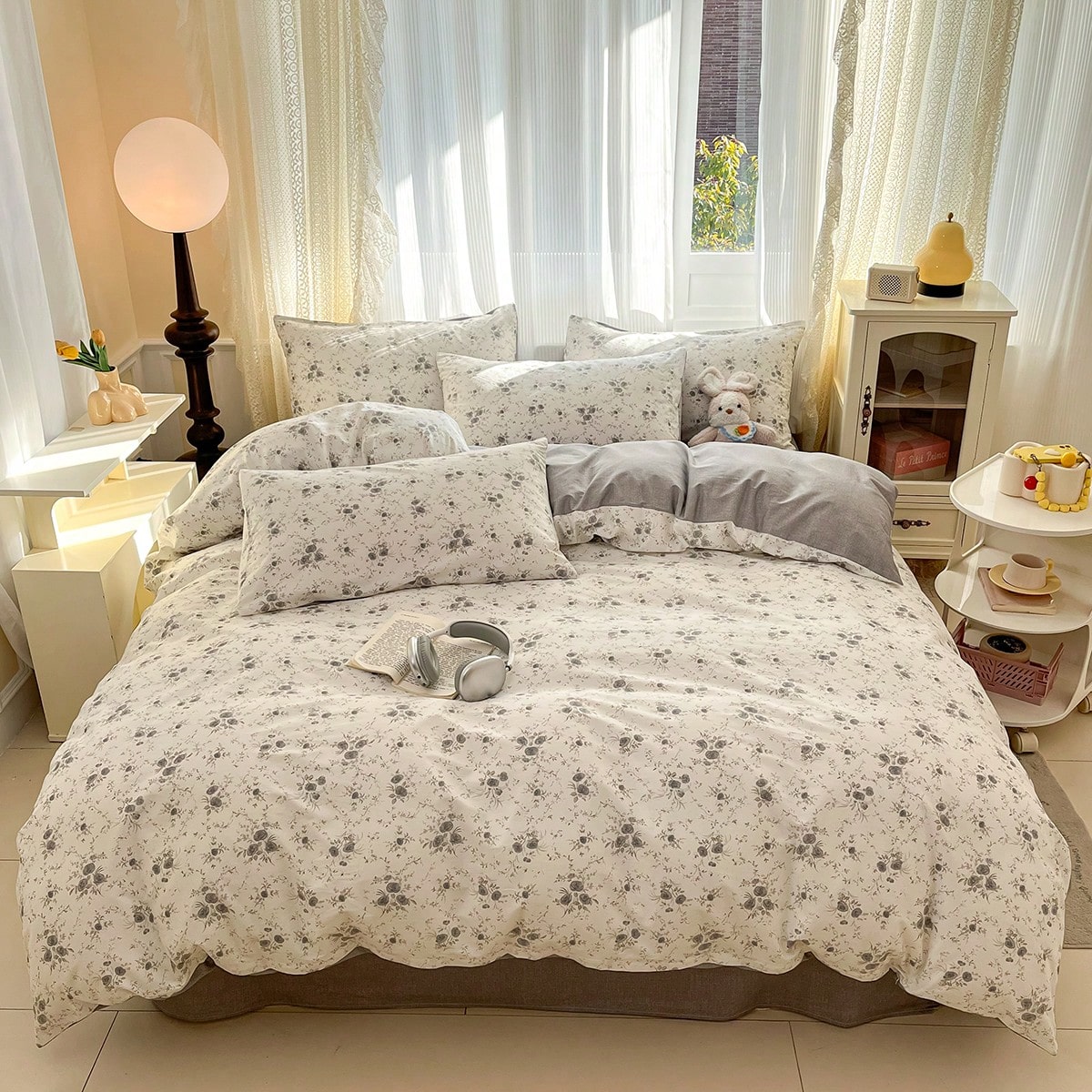 Set de ropa de cama con estampado floral de 3 piezas, 2 fundas de almohada + 1 funda nórdica (sin relleno)
