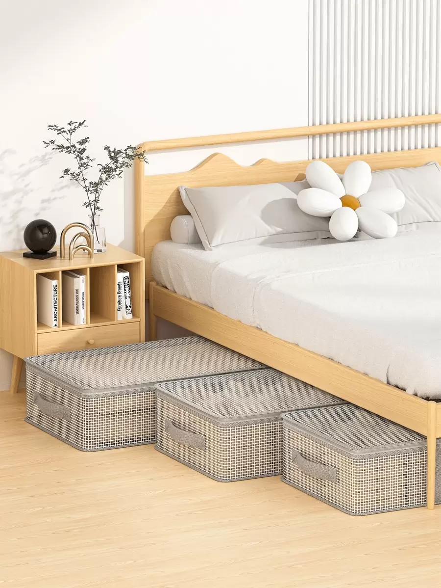 1pc White High Capacity Fabric Collapsible Storage Bag, Closet Organizer, Seasonal Clothes Storage Bag, Wardrobe Storage Bag, Living Room Organizer Bag, Bedroom Clothes Storage Bag, Moisture-Proof & Mold-Proof Storage Bag