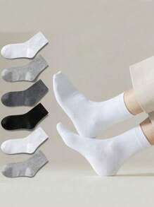 5 perechi de șosete medii, șosete subțiri, culoare uni pentru bărbați, respirabile, șosete sport casual pentru patru sezoane, șosete de izolare din poliester și bumbac pentru femei, șosete noi pentru femei, toamnă