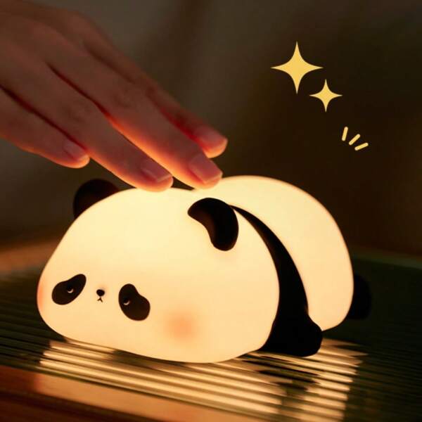 GLOOPRO Luz noturna de silicone Panda, linda luz noturna pequena de LED Panda, regulável para dormir no quarto, função temporizador, lâmpada inteligente decorativa de cabeceira com sensor de toque de silicone recarregável