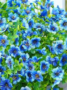 5件套 - 人造花卉植物，户外春夏装饰，仿真丝彩色雏菊和桉树，抗紫外线，户外家居露台花园入口装饰（蓝色） - 藍色 - 查看 3