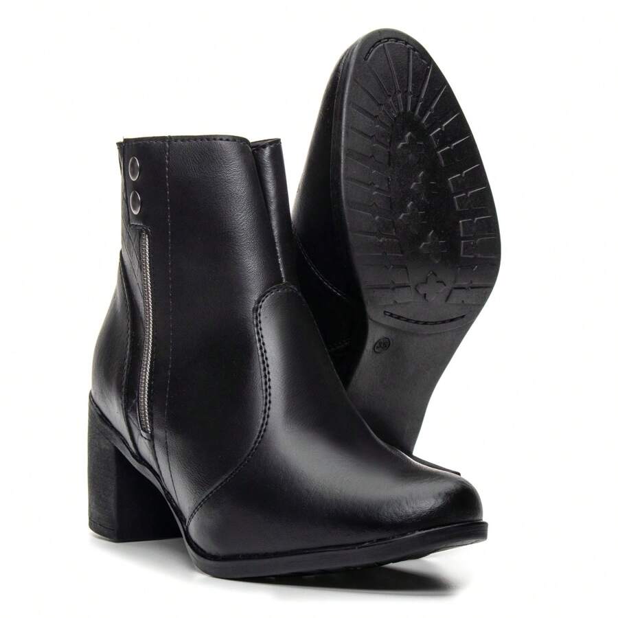 Women's High Heel Boot Low Shaft Bootie Soft Lightweight New Release - 黑色 - 查看 1