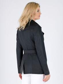 女士 PU 皮夹克 长袖 翻领 拉链 仿皮 风衣 飞行员外套 外套 - 黑色 - 查看 3