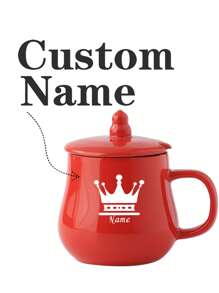 1 pieza Taza de cerámica roja con tapa, personalizable con nombre/texto, regalos para amigos, maestros, padres, tazas de oficina