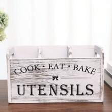 1 pezzo Porta utensili da cucina in legno rustico | Materiale in legno | Scatola di stoccaggio a 3 scomparti, organizer da appoggiare sul piano o da appendere a parete | Accessori da cucina per strumenti da cucina, mangiare e cuocere