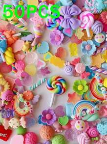 50/100Pcs Charms Cute Set, Mixed Resin Charms Bulk Set Ornament Scrapbooking - 彩色 - 查看 7