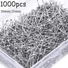 1000 pezzi Spille diritte 26mm/35mm, in acciaio inossidabile per sarta, con scatole di plastica, testa piatta, spille lucide per la realizzazione di gioielli, progetti di cucito - Multicolore - Visualizzare 10