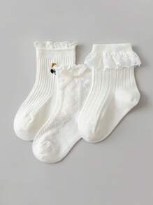 mini bala Calcetines de Algodón Transpirables para Niñas, Diseño sin Sudor de Verano, 3 Paquetes - Tono blanco - Ver 2