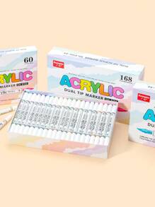 60/120/168color Acrylic Marker, Creative Double-Ended + Two-Color Design Painting Watercolor Paint Pen, For Ceramic Marker, Artwork Coloring Highlighter, Study Office Essential Graffiti Pen 60/168color 8106 Acrylic Marker, Creative Double-Ended + Two-Color Design Painting Watercolor Paint Pen, For Ceramic Marker, Artwork Coloring Highlighter, Study Office Essential Graffiti Pen - Multicolor - View 1