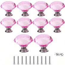 10 peças de maçanetas de armário de vidro de cristal, maçanetas de porta de móveis de cômoda, puxadores de gaveta, gaveta em formato de diamante de 30 mm, para guarda-roupa e armário, puxadores de maçanetas de armário, puxadores de maçanetas de gaveta de cozinha com parafusos