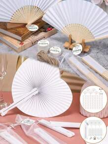 10/8/5/4/1set White Folding Bamboo Handheld Paper Fan Wedding Handheld Fan Set With Label And Jute Rope, Fun DIY, Valentine's Day New Year Gift, Home Decoration, Suitable For Wedding Bridal Shower Decoration, Wedding Favors, Party Favors,Wedding Decor,Home Decor ,Room Decor - Handheld Paper Fan - View 2