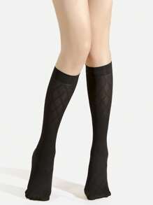 1/3 Pairs Black Grid Texture Pattern Knee High Socks, Fashionable Opaque Nylon Pantyhose, Breathable Thigh High Socks For Daily Wear, Cozy - Black - View 15