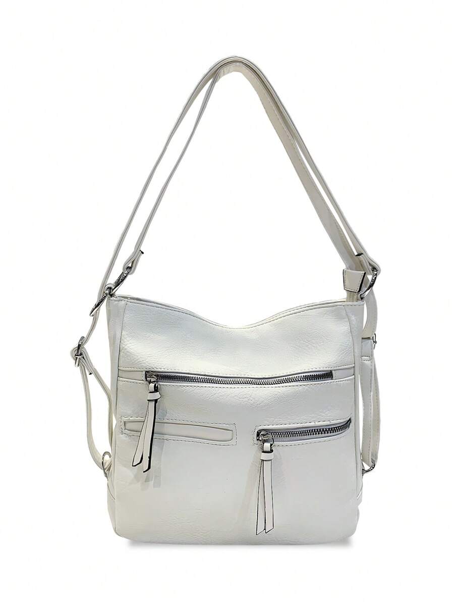 MILANO Geantă, Casual, Moda, Elegantă, Personalizată, Luxos, Piele PU, Potrivită ca umăr sau rucsac, de mână sau rucsac, curea reglabilă, potrivită pentru petreceri, vacanță, afaceri, vară, clasic, weekend, cadou - alb - Vizualizare 1