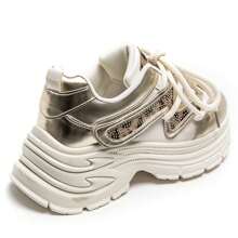 Fashionable Casual Leopard Print Patchwork Rhinestone Thick Sole Sneakers - Leopard - View 4