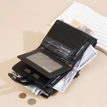 新款拉链零钱包女士时尚纯色压纹多卡位短款钱包商务休闲女士卡包礼品必备女士钱包钱包男士小钱包迷你钱包 - 黑色 - 查看 9