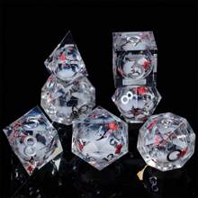 7pcs Liquid Plum Blossom Quicksand Dice Set, Resin Multi-Sided RPG Dice, Sharp Edges, Handmade Role-Playing Game Accessories, Suitable For Christmas, Birthday, Holiday Events, Party Supplies, Valentine's Day, Gift, Spring - White - View 2