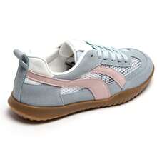 Low-Top Lace-Up Sneakers With Panel Detailing And Side Stripe - Blue - View 4