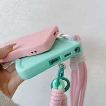 Funda de teléfono móvil de color macaron con onda de concha de color piel, suave TPU, cuerda de tela larga DIY Cordón para el hombro/Cordón oblicuo para el hombro/Cordón para el cuello para teléfono móvil, funda protectora compatible con Apple iPhone11/12/13/14/15/16Promax