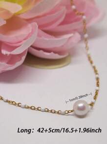 1 pieza Collar metálico con colgante de perlas falsas, estilo veraniego para uso casual diario