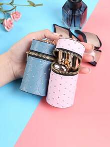 1PC Printed Lipstick Coin Cylinder Wallet, Lipstick Organizer, Retro Classic Pouch With Scarf Decor Zipper Portable Multifunctional Bag Vintage Key Bag, Decor Multi-Functional Women's Lipstick Barrel Keychain Pendant Key Chain Charms Car Accessories Women Wallet Keychain Jewelry Box Mini Bag Keychain