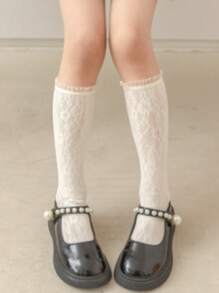1 Pair Lolita Princess Style Ruffled Bow Decor Mid-Calf Socks, Sweet And Cute - Yellow - View 1