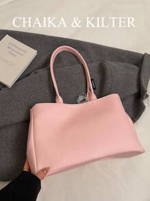 1 件女式纯色 PU 皮革手提包，大容量休闲时尚手提包，配有可拆卸可调节肩带，适合日常和外出（配有吊坠）