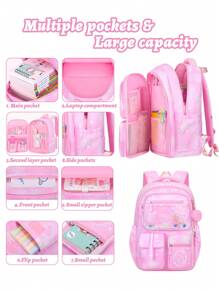 2件套女孩背包带手提包，女孩书包，15.6英寸笔记本电脑背包，蝴蝶书包旅行包，返校必备，适合青少年女孩、学生、初中生和高中生
