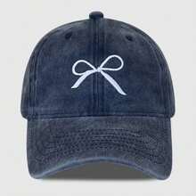 1pc Embroidered Bow Washed Snapback Cap, Breathable Outdoor Baseball Cap, Adjustable Golf Sun Hat For Women, Fashion Curved Brim Sun Hat For Men, Suitable For All Seasons - Embroidery - View 14