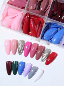 292片（12种不同款式）杏仁形亮面亚克力美甲贴纸，完美贴合，易于佩戴，有黑色、白色、红色、蓝色、粉色可选，适合女性日常工作、派对及其他场合的美甲用品。 - 彩色 - 查看 3