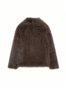 LEILEIBEI Autumn/Winter New Thickened Faux Fox Fur Collar Faux Fur Short Coat, Youthful Elegant Mid-Length Fur Effect Outerwear