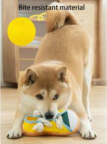 1-Pack Sneaker-Shaped Dog Chew Toys With Rope Knots & Squeaky Ball – Durable Oxford Fabric Chewers For Aggressive Chewers, Interactive Squeakers Noise For Puppies/Adult Dogs, Indoor Outdoor Play