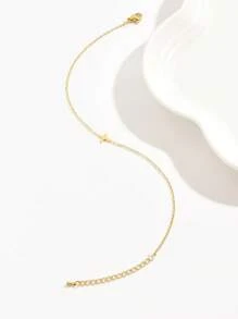 1pc Women's Gold Stainless Steel Cross Anklet, Fashion Jewelry Beach Accessories 18K Gold Plated